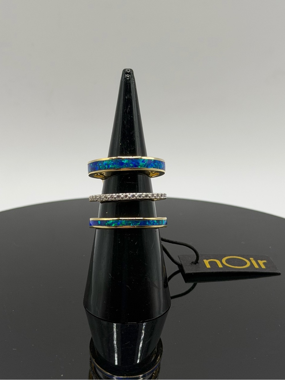 nOir Triple Ring featuring Opal and Crystal Inlay, Size 8 NWT